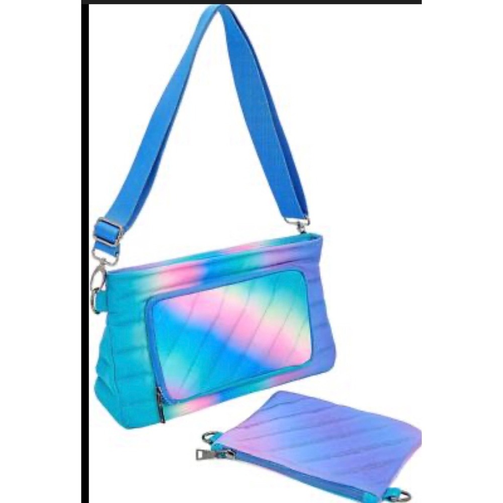 Think Royln Life on the Fly Crossbody Bag Blue Lagoon Ombre Quilted Pouch New